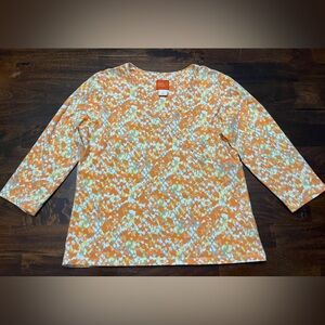 Hearts of Palm Orange & White 3/4 Sleeve Blouse Women's size M